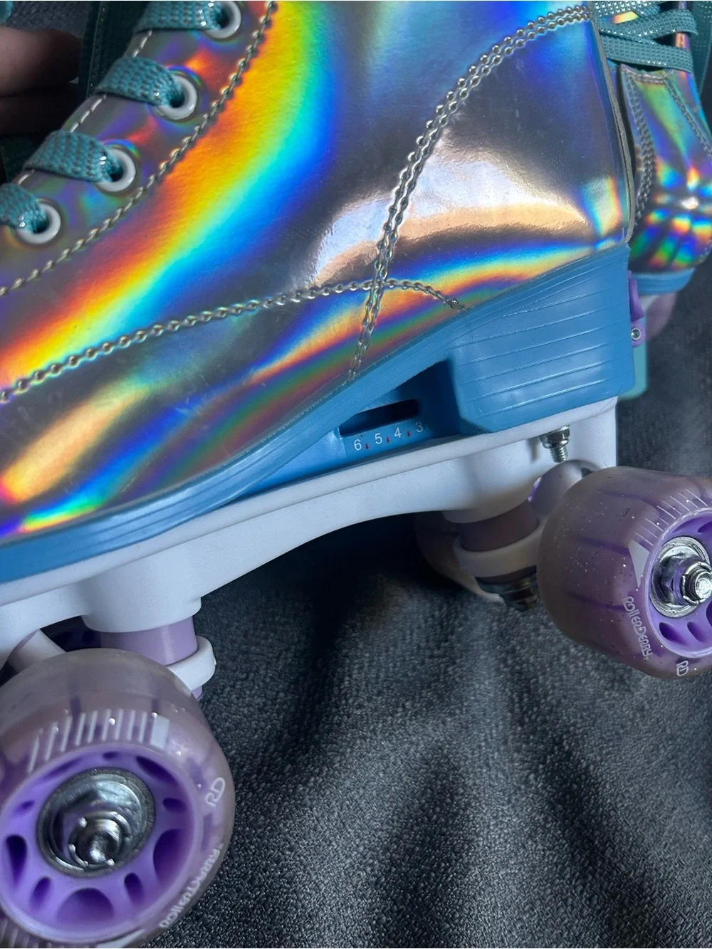 Holographic Teal Lace-Up Roller Skates